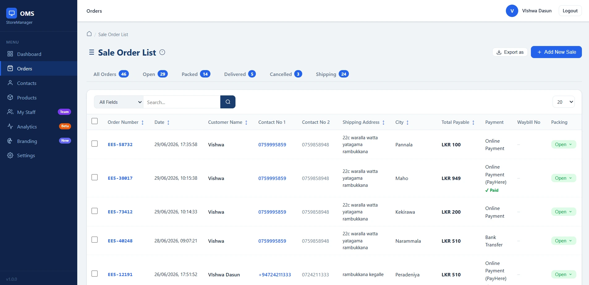 Nexlymate central order management pipeline showcasing active orders