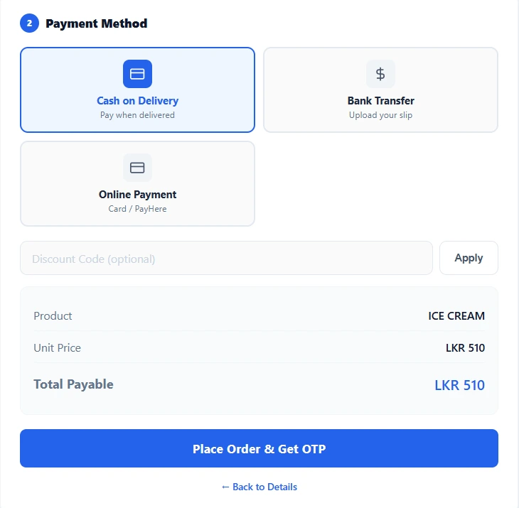 Nexlymate payment gateway configuration with PayHere, COD, and bank transfer options